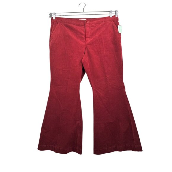 Anthropologie Plus High waist Flare corduroy pants wine 90s stretch preppy sz 18 - Picture 1 of 9